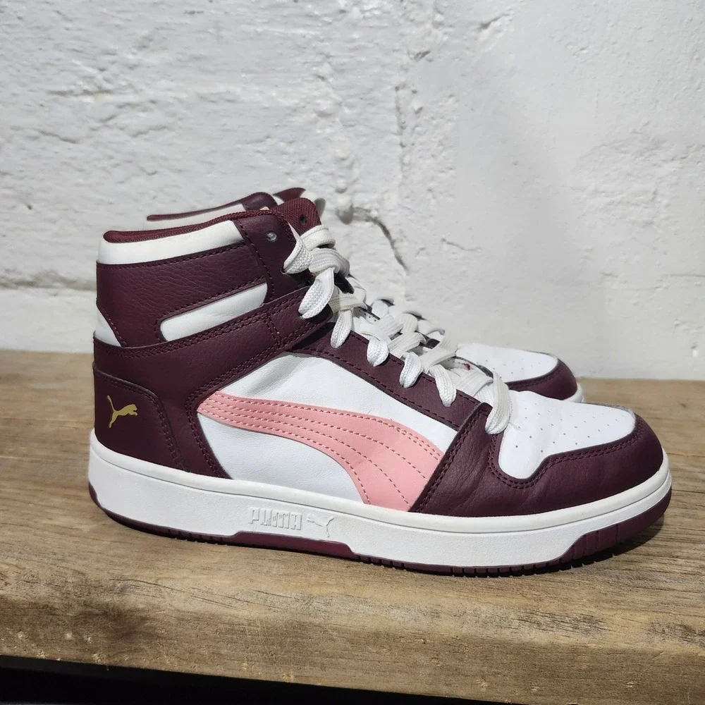 Puma Rebound Joy Womens High Top Sneakers Burgundy White Pink 394891-43 Size 9